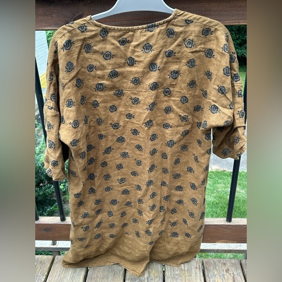 Gudrun Sjödén tan block print Linen Dress - Picture 4 of 4